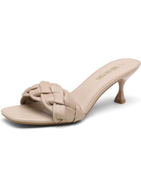 DREAM PAIRS Nude Pu Faux Leather Open Toe Low Kitten Prom Heel Sandals